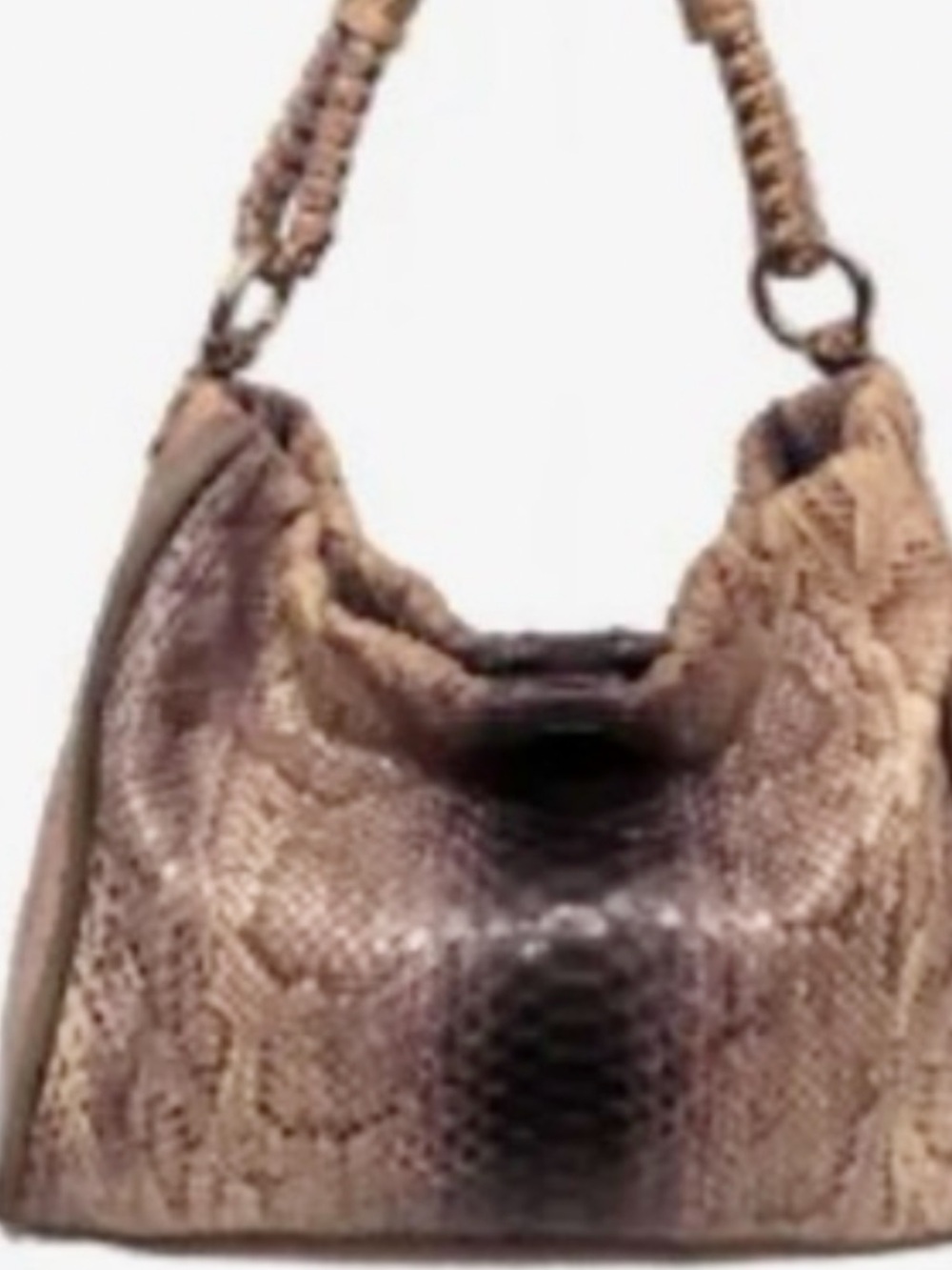 Authentic Python Hobo Shoulder Bag in Taupe